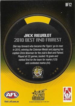 2011 Select AFL Infinity - Best & Fairest #BF12 Jack Riewoldt Back